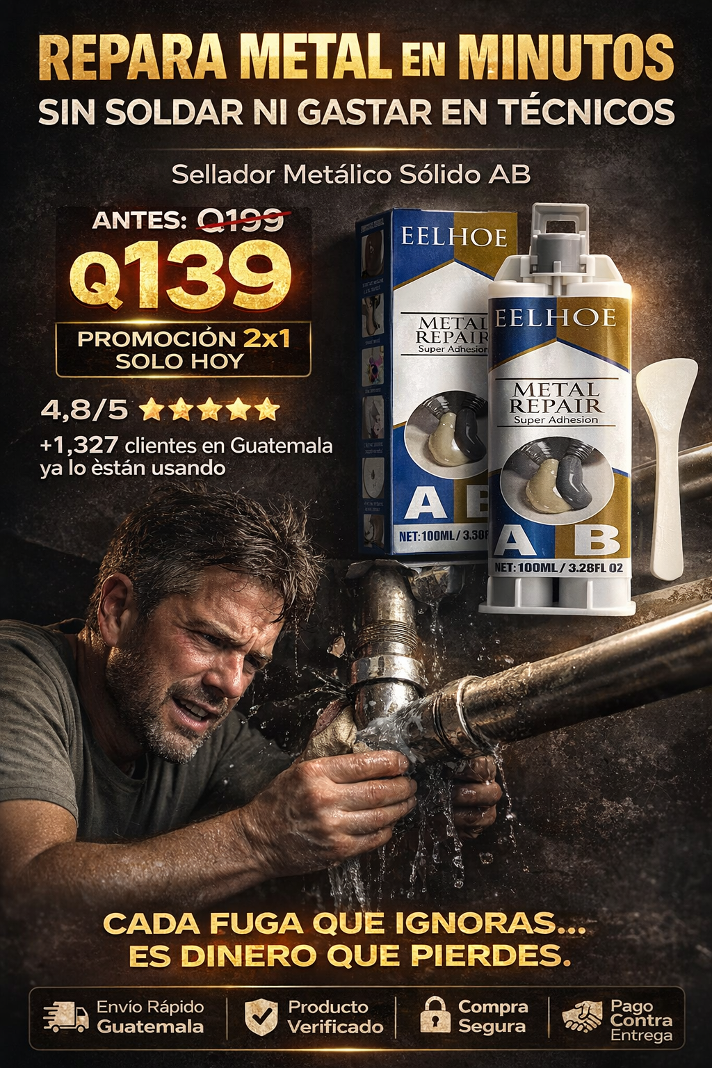 Sellador De Metal Profesional 2x1 | Pegamento Mágico Reparador AB 2x1..