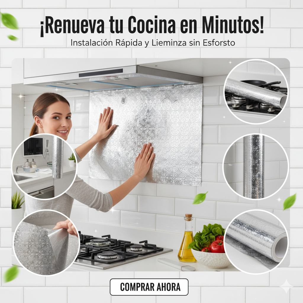 Papel Aluminio Adhesivo para Cocina y Baño